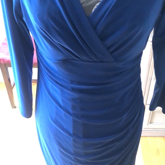 New Directions size 8 royal blue faux wrap midi dress shirred mid section - Picture 10 of 16
